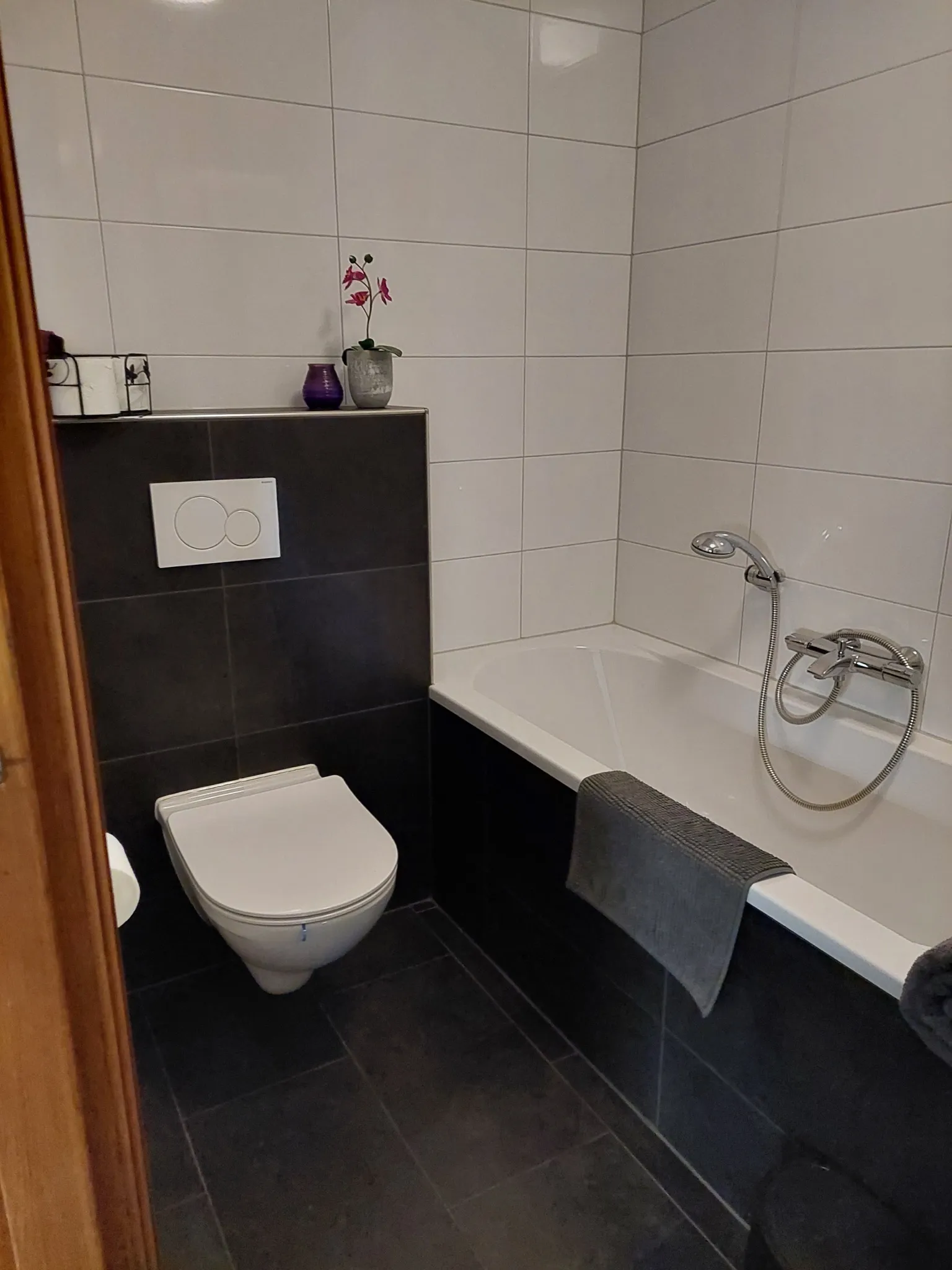 Badkamer met ligbad en toilet